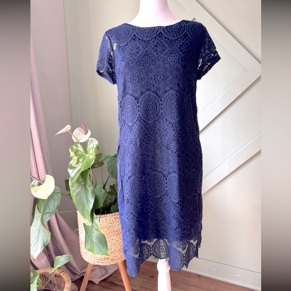Laundry by Shelli Segal Navy Blue Lace Scalloped Hem Dress Women’s Size 6